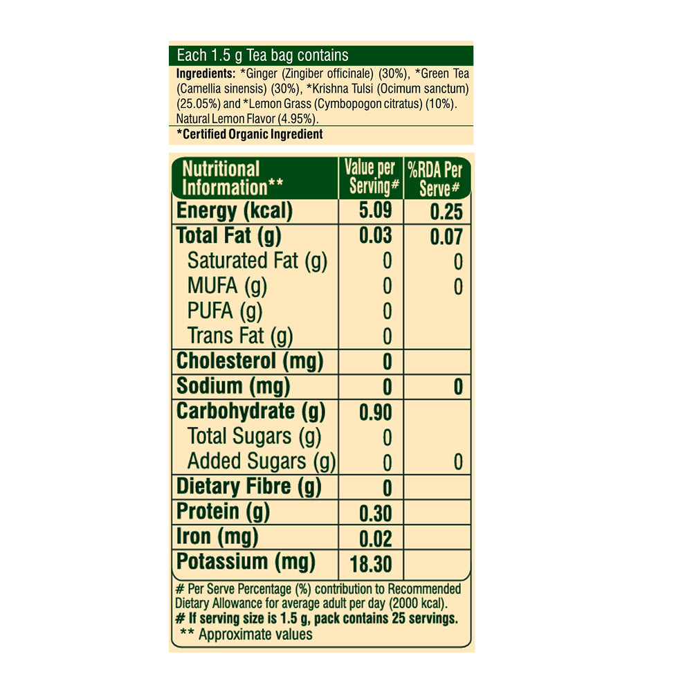 Tulsi Green Tea Lemon Ginger - 25 Tea Bags