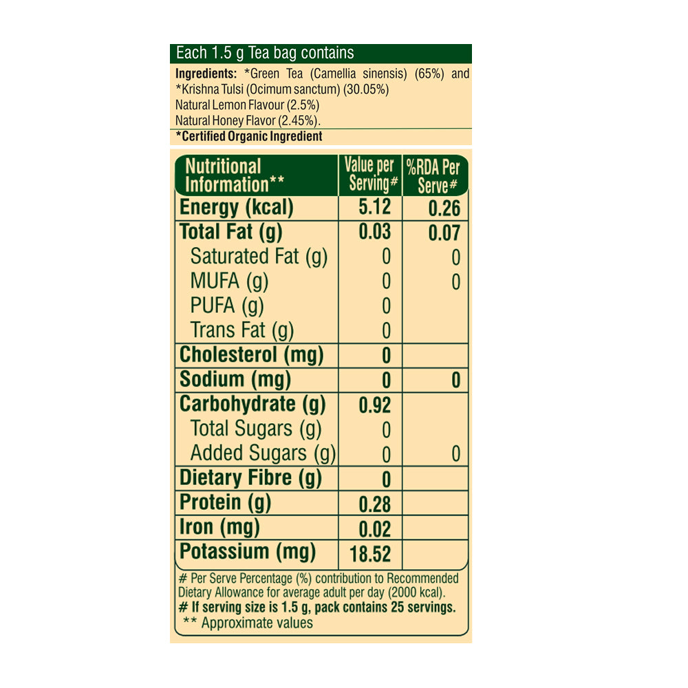 Tulsi Green Tea Honey Lemon - 25 Tea Bags