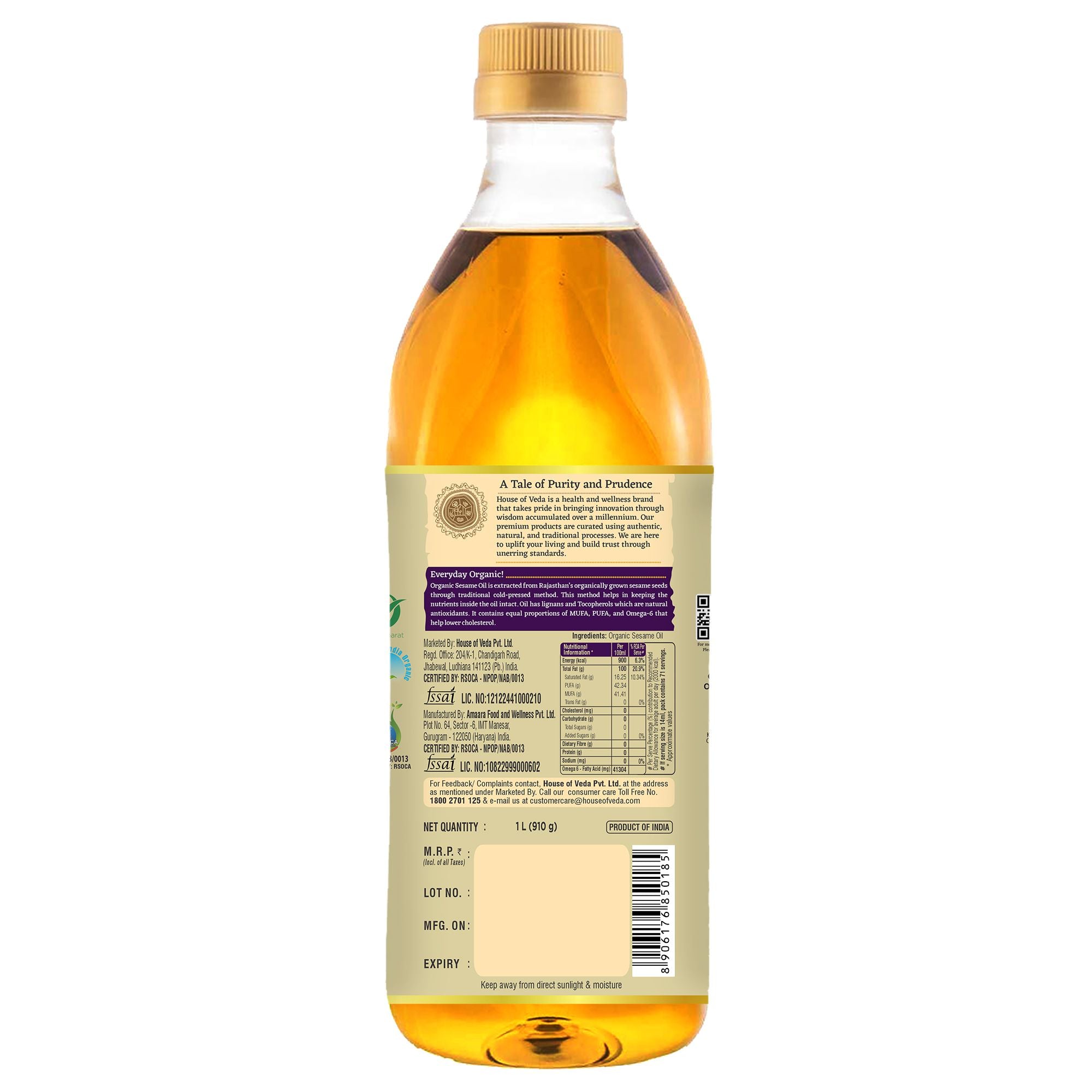 Organic Sesame Oil 1L