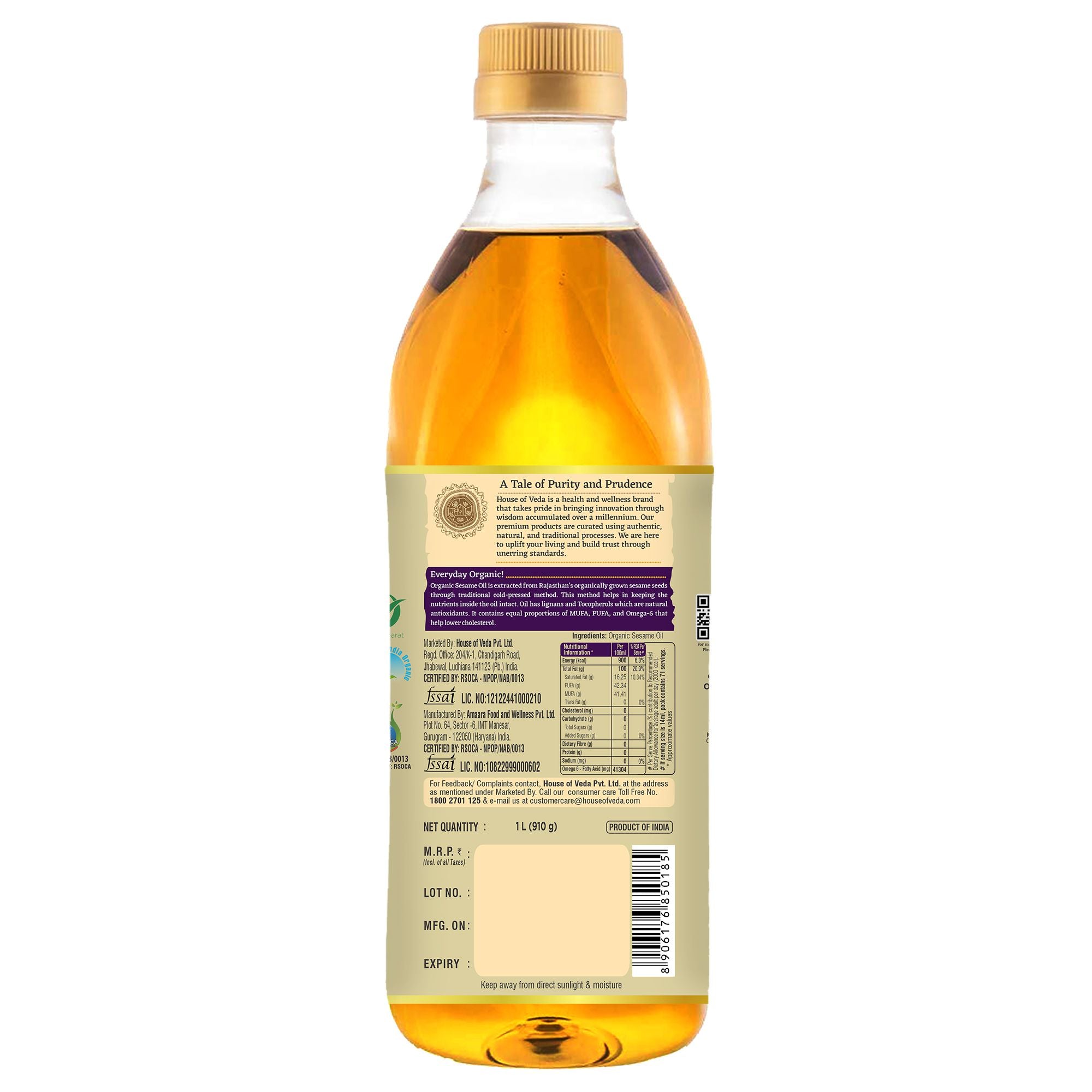 Organic Sesame Oil 1L