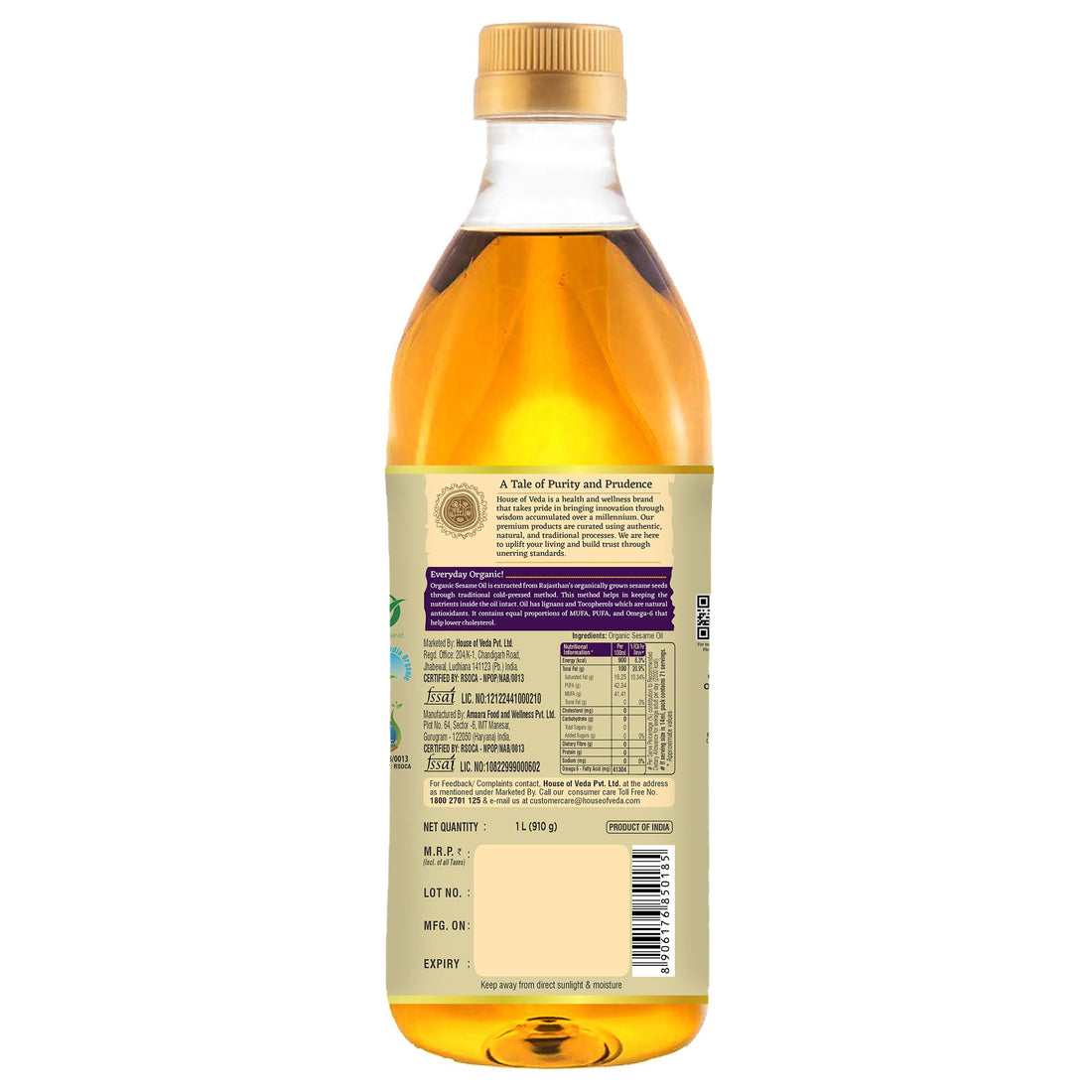 Organic Sesame Oil 1L